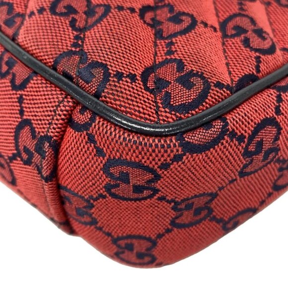 Auth GUCCI GG Marmont Quilting Small Shoulder Bag Red Navy Jacquard - Picture 8 of 14